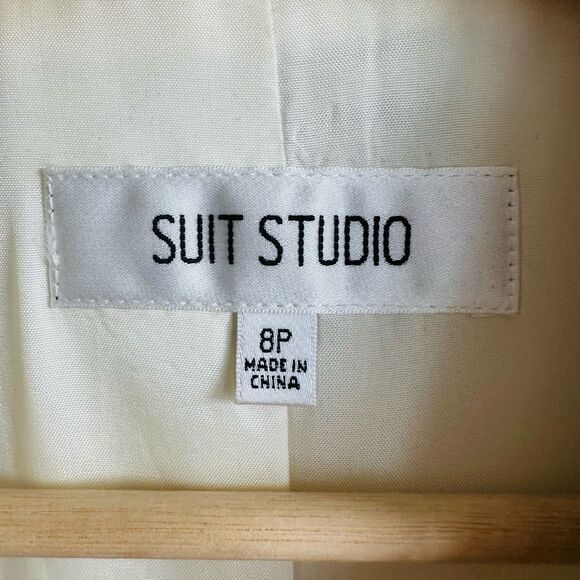 Vintage Suit Studio Cream Satin Blazer Beaded – Size 8P – Elegant Formalwear - Picture 3 of 9